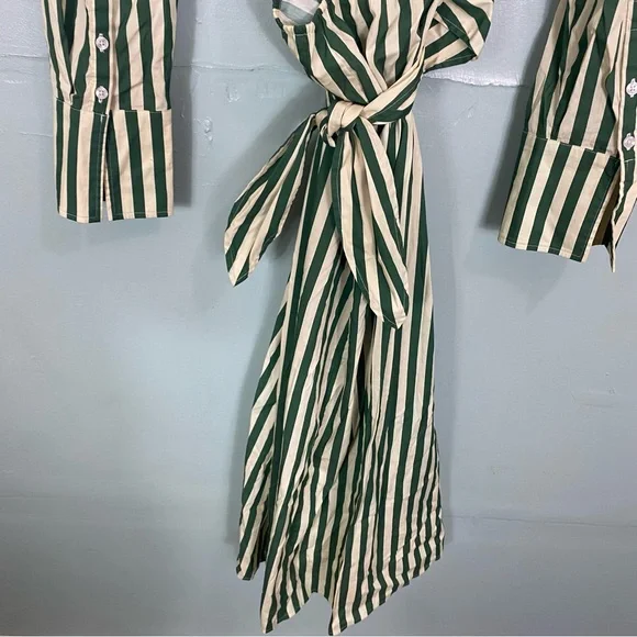Simon Miller Loch Poplin Maxi Button Down Dress Striped Green Cut Out Large - Picture 10 of 15